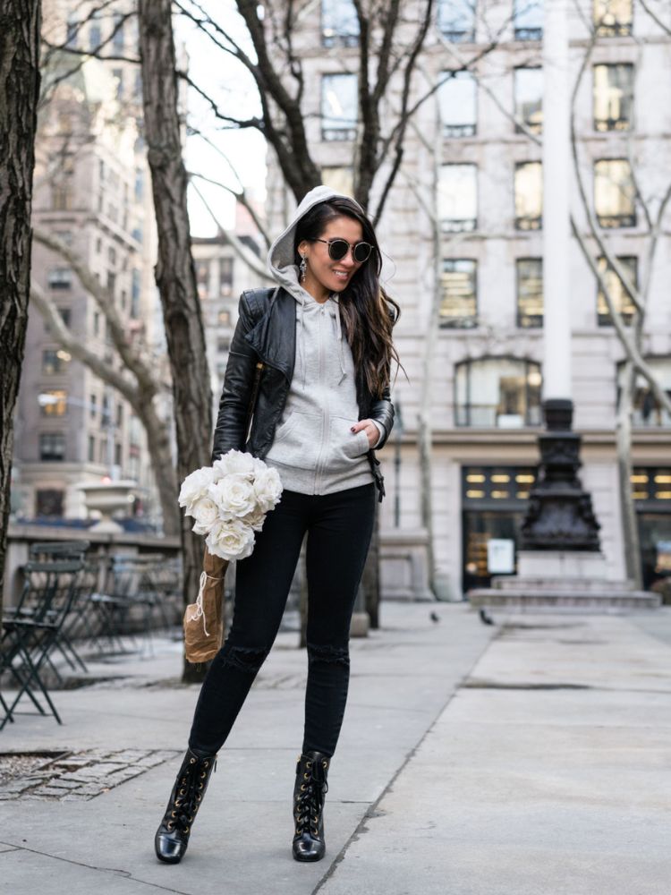 áo khoác da phối áo hoodie