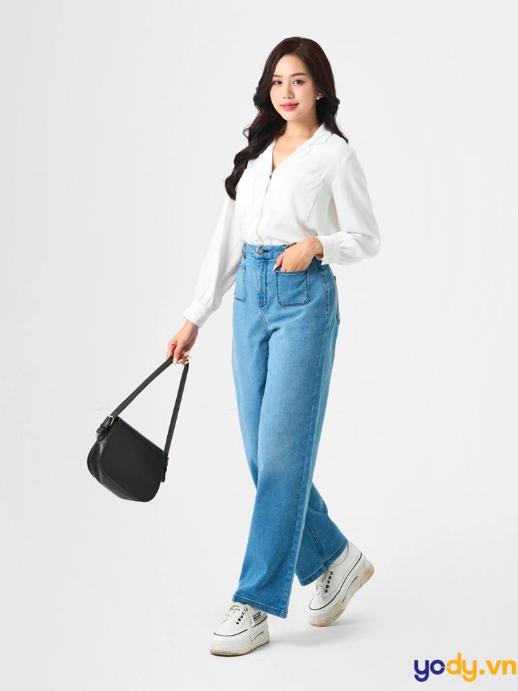 Cách phối đồ với quần bò ống rộng