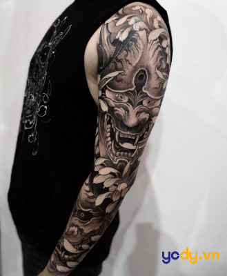 Hình xăm full tay mặt quỷ