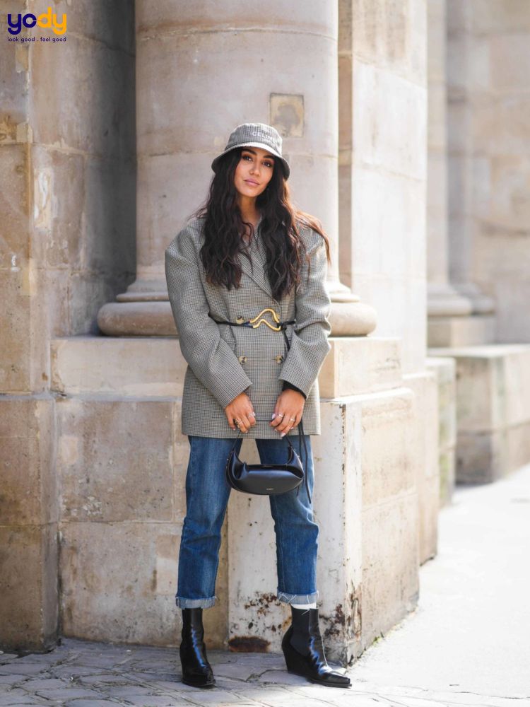 Mũ tai bèo mix blazer oversize
