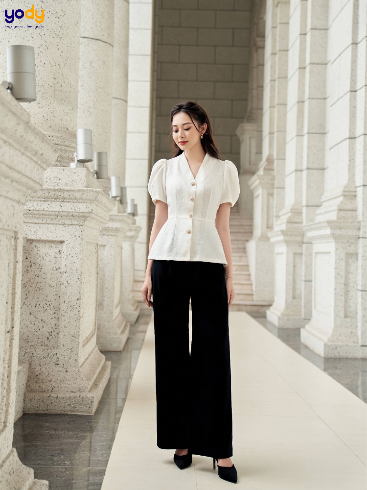 Phối quần ống rộng cho người lùn