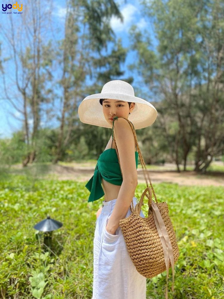 Áo ống mix quần cullotes mix túi cói