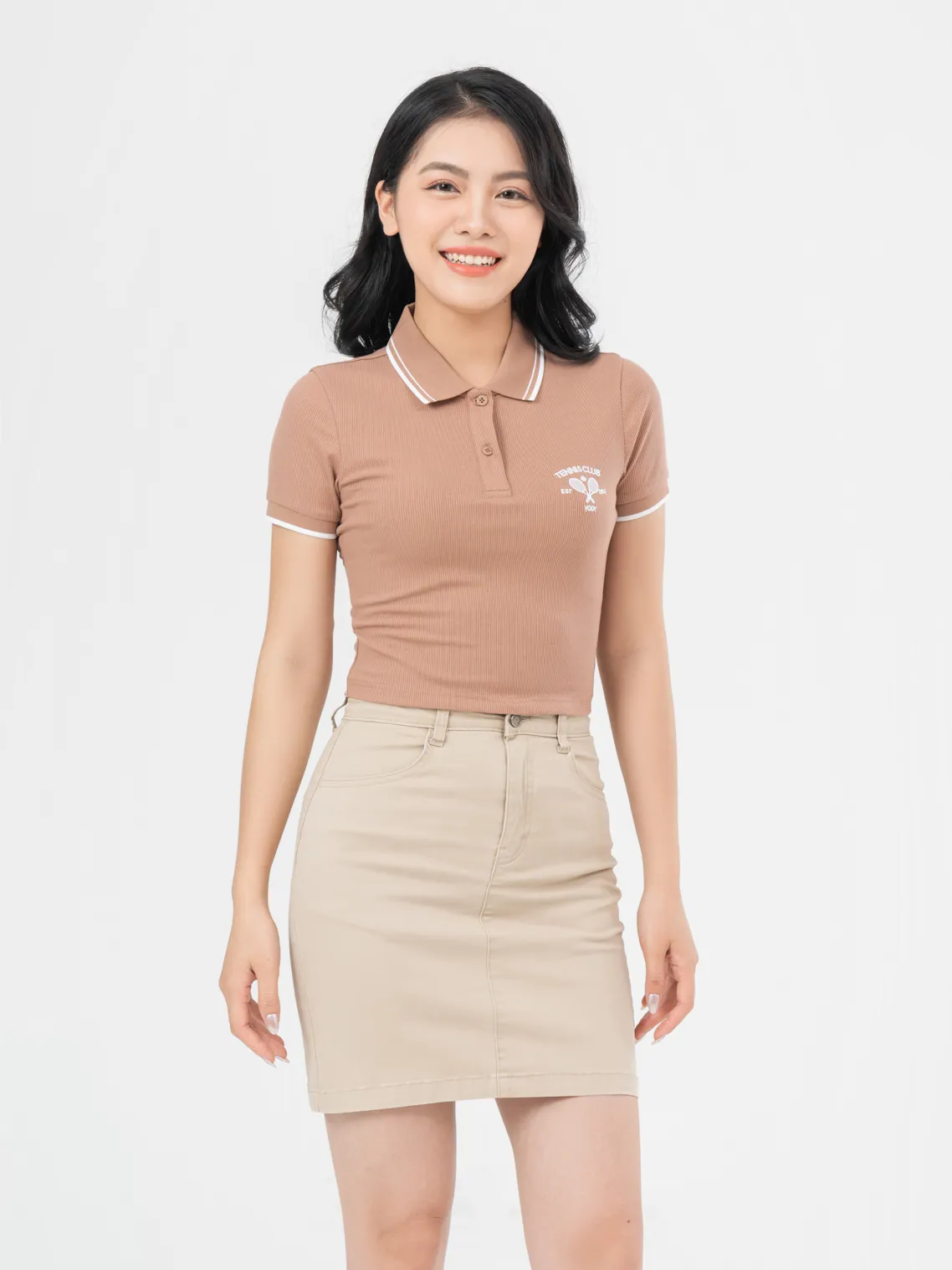 Áo Polo Nữ Thun Rib Thêu Hình | YODY