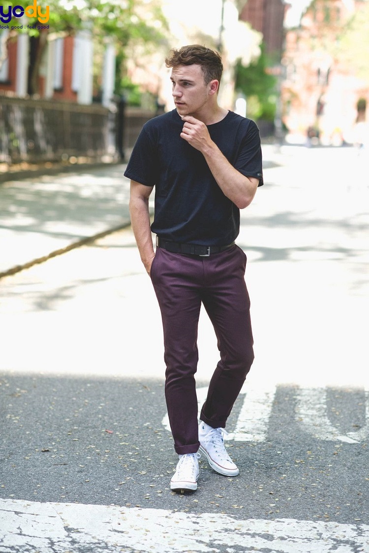 phối quần âu với giày converse