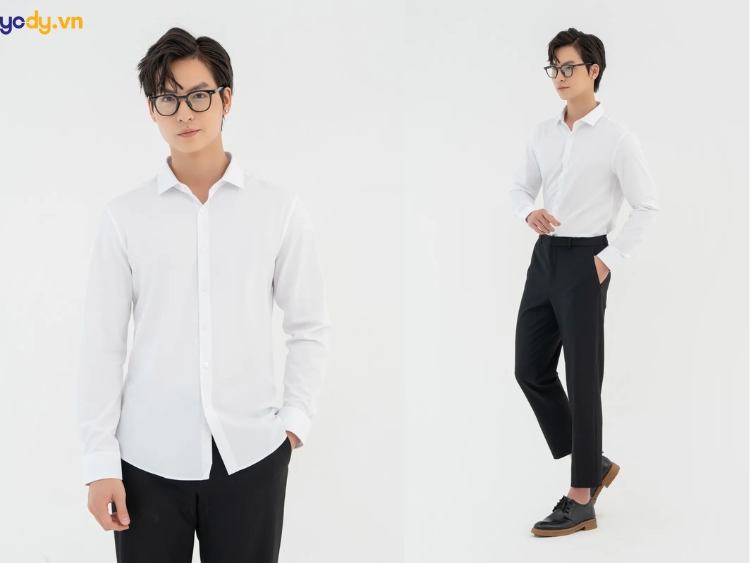 áo sơ mi trắng quần tây đen nam