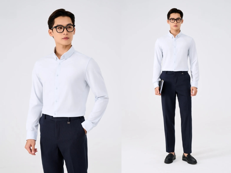 áo sơ mi trắng quần tây đen nam