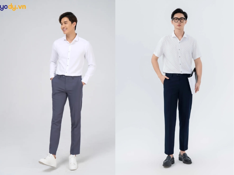 áo sơ mi trắng quần tây đen nam