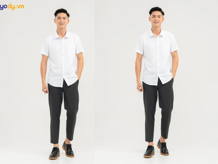 áo sơ mi trắng quần tây đen nam