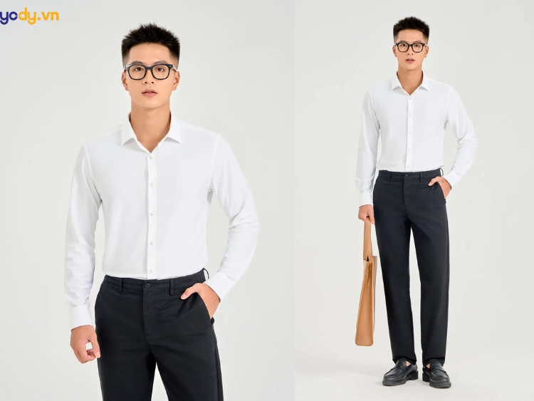 áo sơ mi trắng quần tây đen nam
