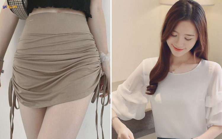 Chân váy rút dây phối với áo gì
