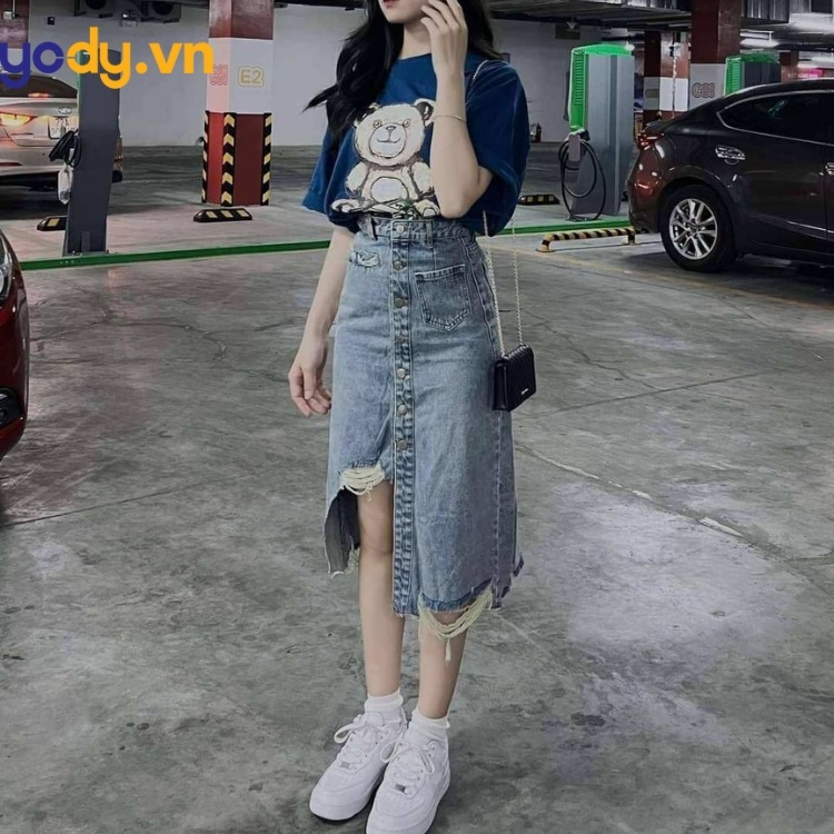 chân váy jean hàng hiệu
