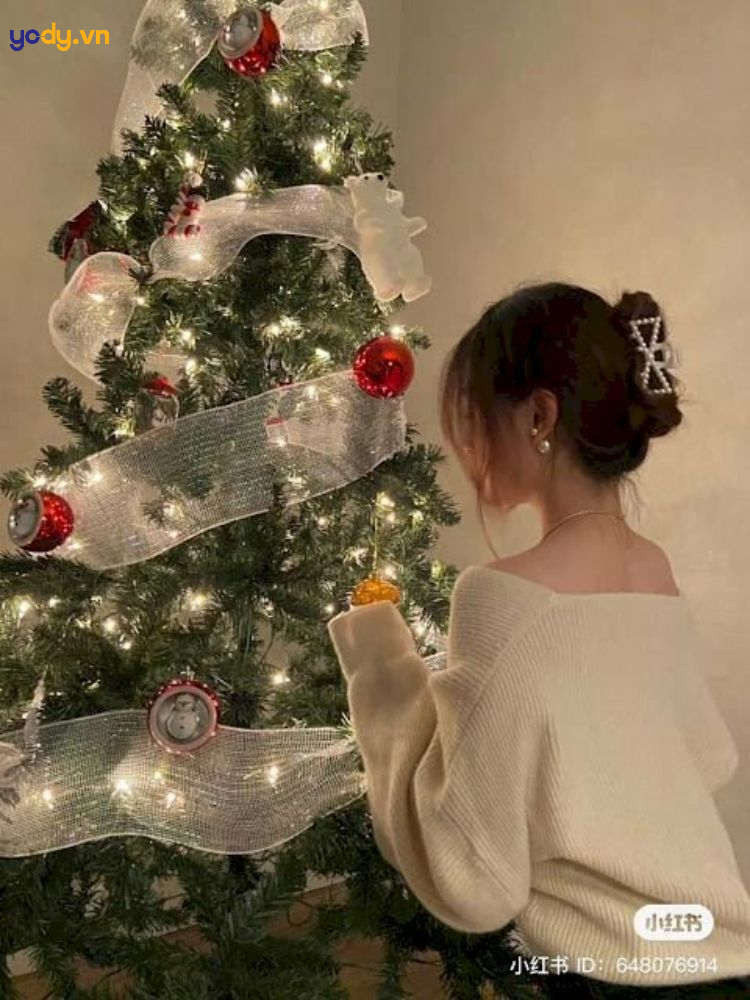chụp ảnh với cây thông noel