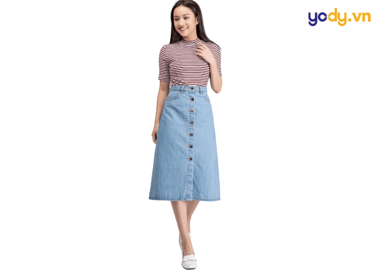 phối chân váy jean đi dám cưới