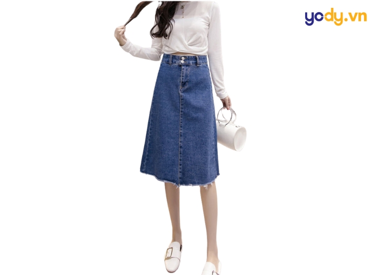 phối chân váy jean đi dám cưới