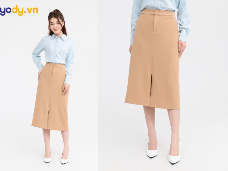 phối đồ với áo sơ mi xanh dương nữ