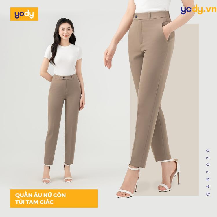 Mẫu quần tây nữ lưng cao đi học 