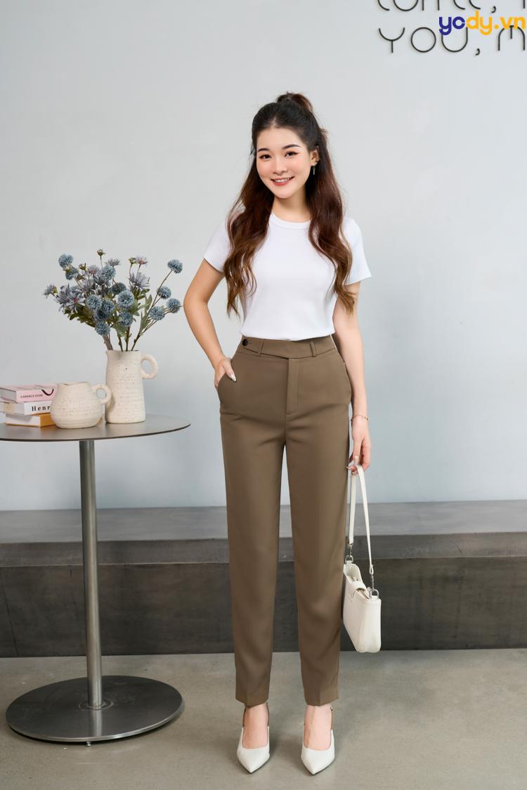 Mẫu quần tây nữ lưng cao đi học 