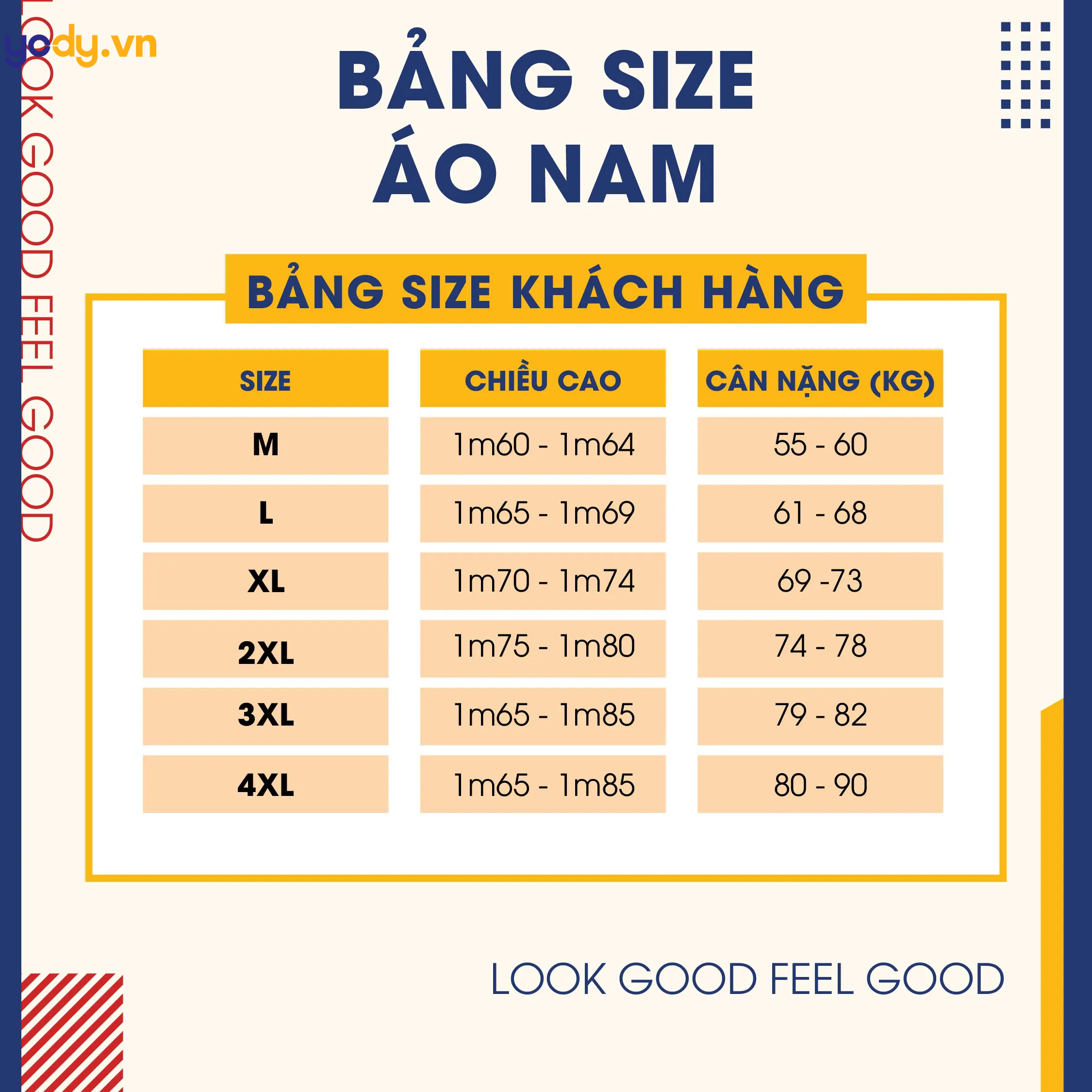 bảng size áo polo nam