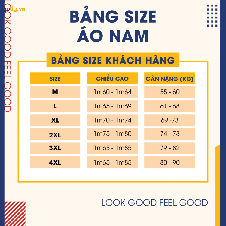 bảng size áo sơ mi nam